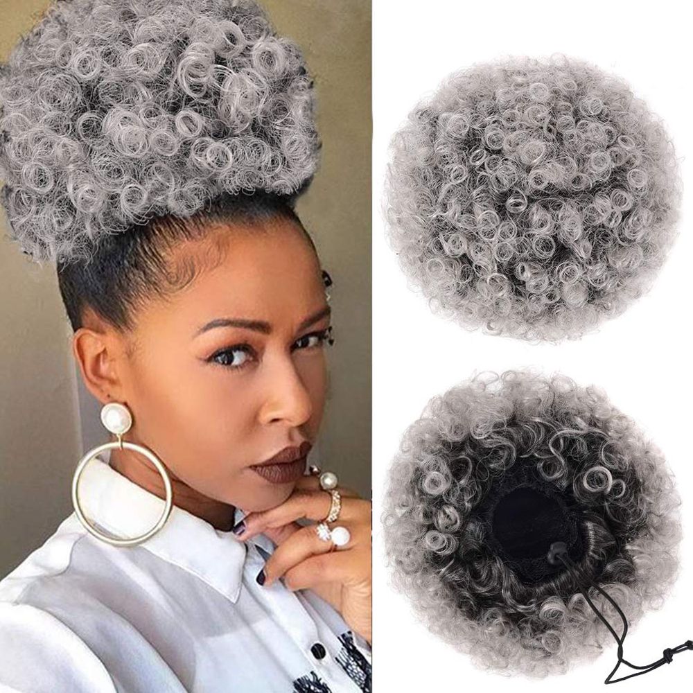 Afro Puff Clip On Synthetic Ponytail Extension for Black Women 50 Gram Short Kinky Bun for Natural Hair