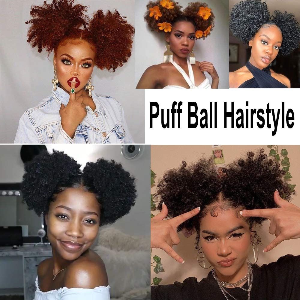 Afro Puff Clip On Synthetic Ponytail Extension for Black Women 50 Gram Short Kinky Bun for Natural Hair