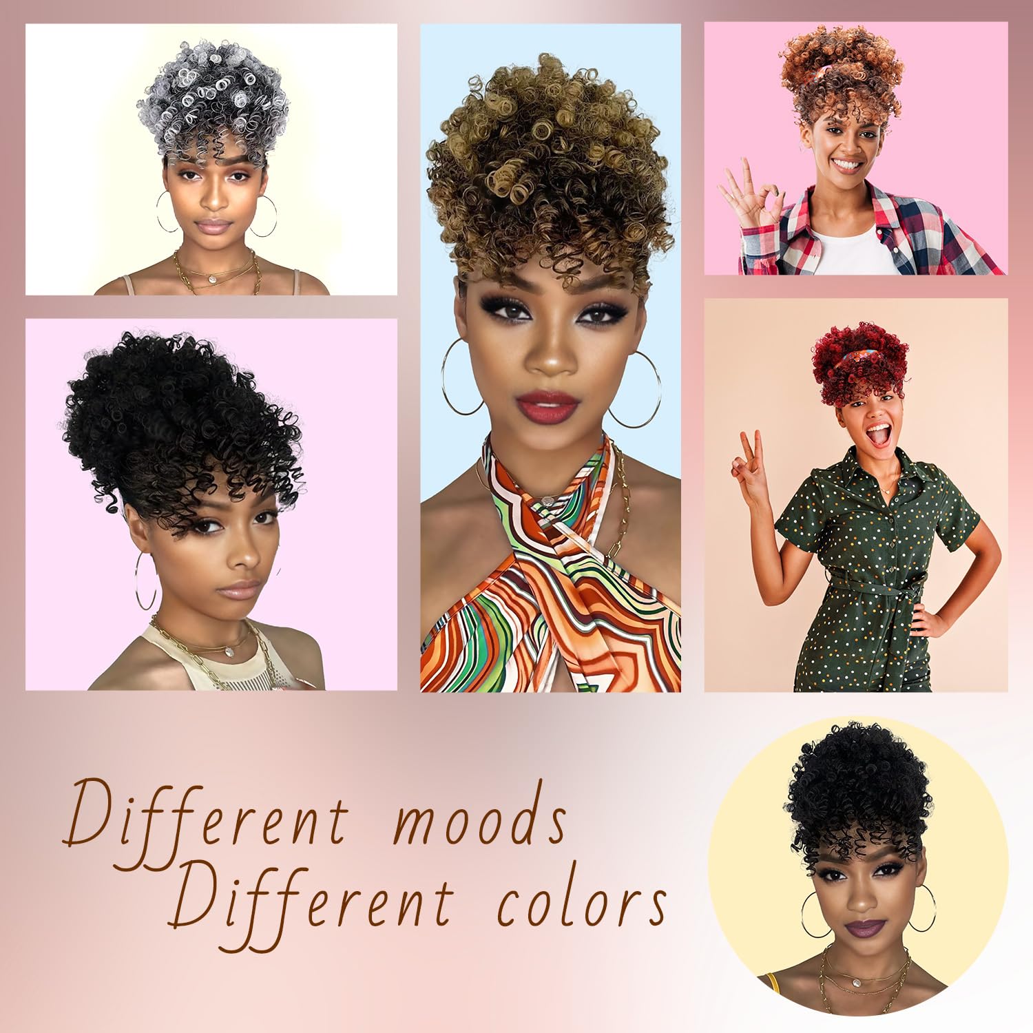 Afro Puff Drawstring Ponytail with Kinky Curly Hair Clip in Bangs Short Ponytail Extension Black Girl Updo Hairpieces for Black Women