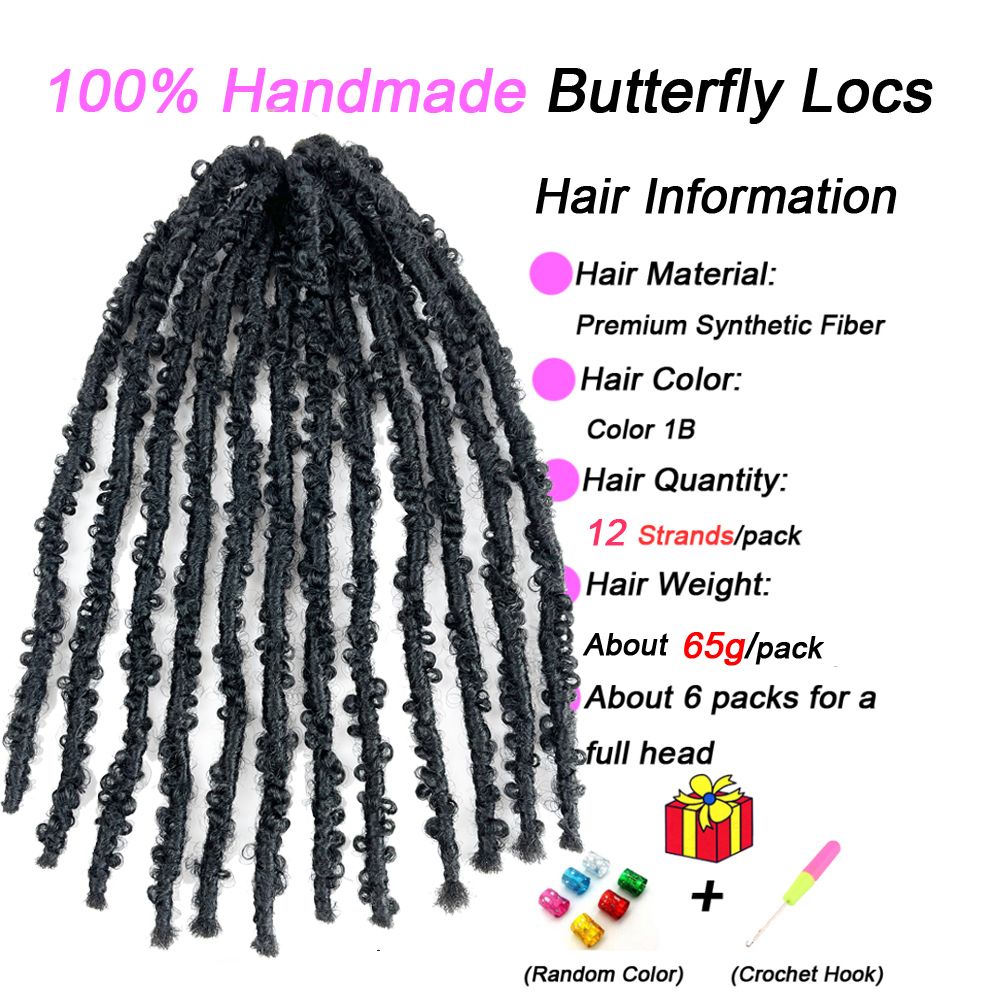 Butterfly Locs Crochet Hair 12 Inch 1 Pack Pre Looped Distressed Crochet Braids Handmade Soft Locs Synthetic Hair Extension for Black Women