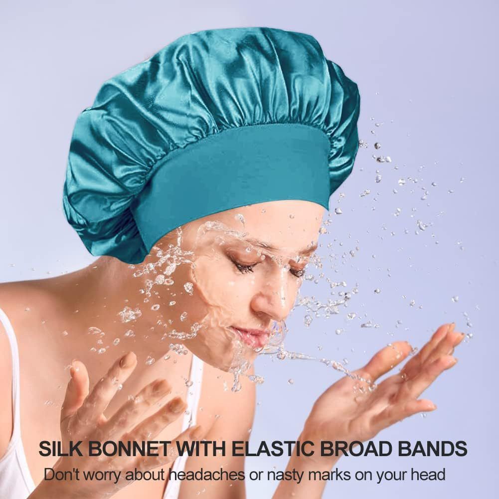 Satin Bonnet Silk Hair Bonnet for Sleeping Sleep Bonnets for Women Large Wide Soft Band Sleep Cap for Curly Hair Braids