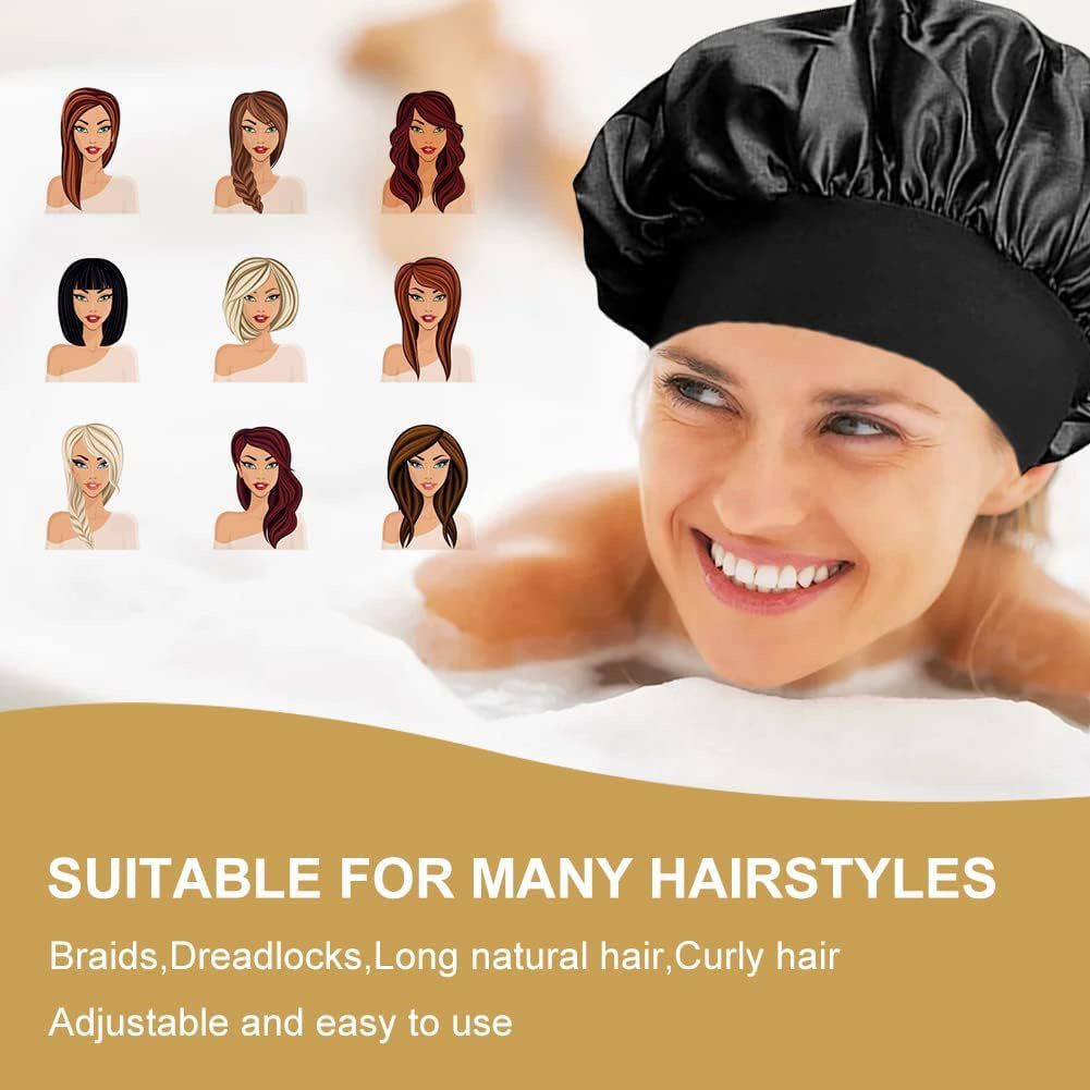 Satin Bonnet Silk Hair Bonnet for Sleeping Sleep Bonnets for Women Large Wide Soft Band Sleep Cap for Curly Hair Braids
