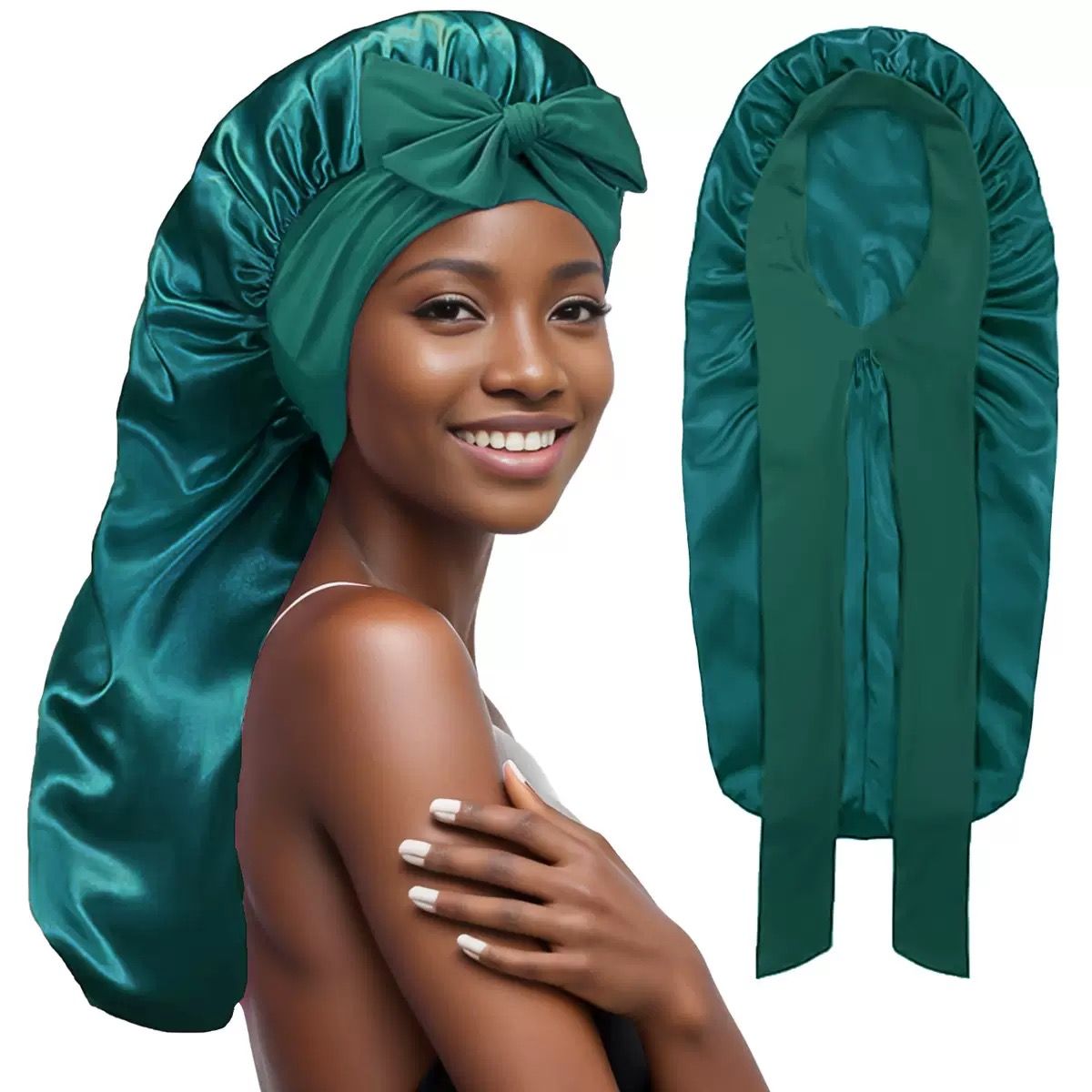 Long Bonnet Satin Hair Silk Bonnet for Sleeping Women, Silky Bonnets for Women with Tie Band, Sleep Cap for Braids Curly Hair