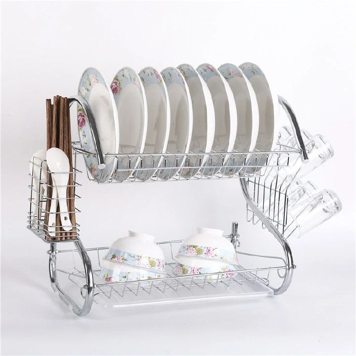 JP 2-Layer Stainless Steel Dish Rack Kitchen Utensils Organizer 40*39*25CM