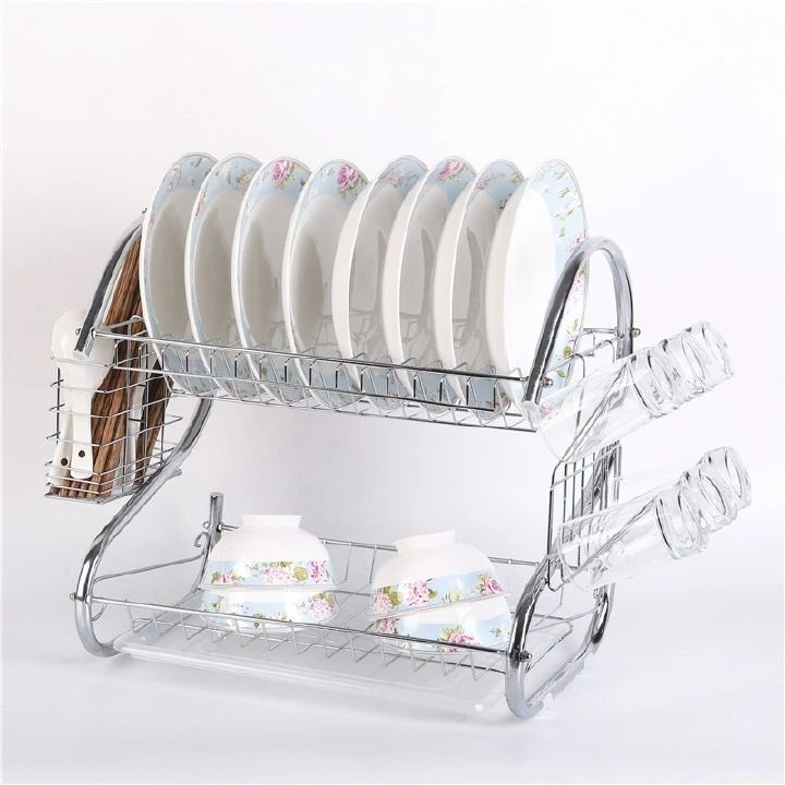 JP 2-Layer Stainless Steel Dish Rack Kitchen Utensils Organizer 40*39*25CM