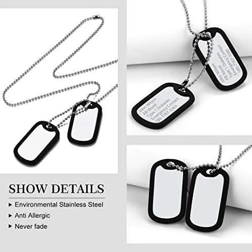 Military Pendants Fashion Military Army Style Black 2 Dog Tags Pendant Sweater Chain Necklace Men\'s Jewelry Customizable