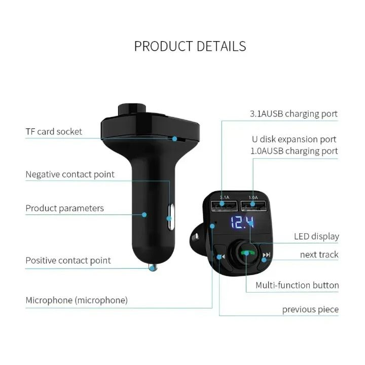 X8 Super Fast Dual Car 3.1A Charger Wireless FM Radio And Bluetooth Car Modulator Adapter