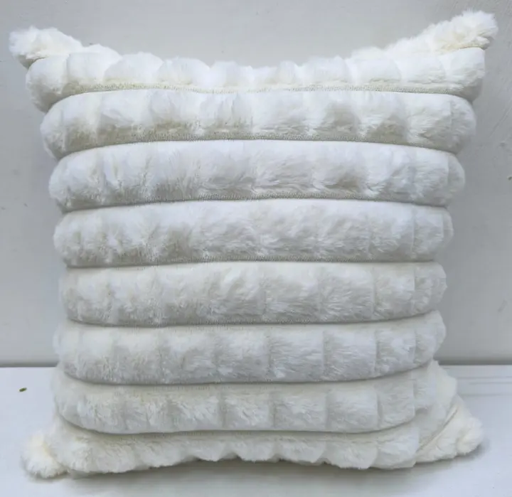 Living Room Cushion, White Faux Fur Cozy Soft Plaid Decorative Throw Pillow Covers 18x18 Inch Set of 2 Velvet Pillowcase Cushion