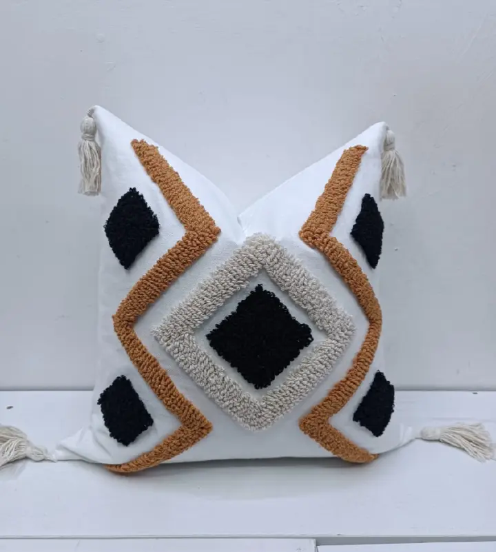 Multicolored  Boho/Woven Amity Geometric Throw Pillow Case Cotton Home Sofa Headrest Cushion Waist Pillow Cover Moroccan Bohemian Tufting Embroidery