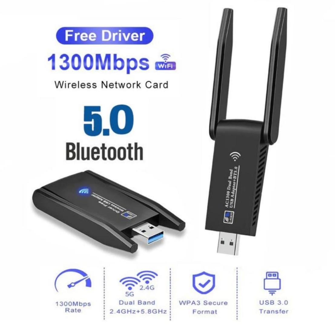 2in1 1300Mbps WiFi + Bluetooth 5.0 Powerful Adapter USB 3.0 Dongle Dual Band 2.4G&5GHz WiFi 5 Network Wireless Wlan Receiver EEEkit Wireless Network Adapter With High Gain Dual Band 2dBi Antenna For P
