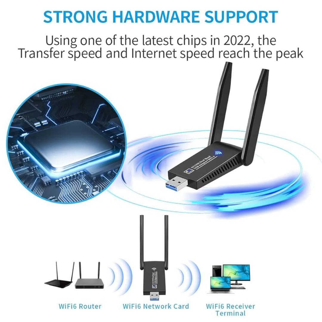 2in1 1300Mbps WiFi + Bluetooth 5.0 Powerful Adapter USB 3.0 Dongle Dual Band 2.4G&5GHz WiFi 5 Network Wireless Wlan Receiver EEEkit Wireless Network Adapter With High Gain Dual Band 2dBi Antenna For P