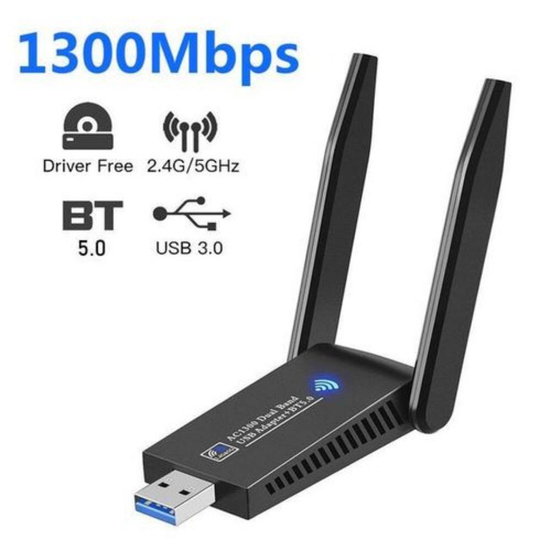2in1 1300Mbps WiFi + Bluetooth 5.0 Powerful Adapter USB 3.0 Dongle Dual Band 2.4G&5GHz WiFi 5 Network Wireless Wlan Receiver EEEkit Wireless Network Adapter With High Gain Dual Band 2dBi Antenna For P