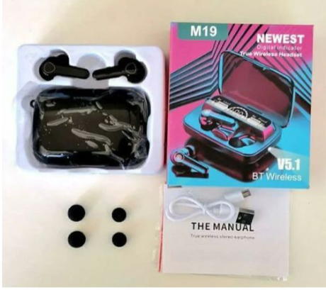 TWS M19 Ear Buds Wireless Airpods M19 with Powerbank, Bluetooth 5.3 Headphones In Ear, Bluetooth Earphones with Built-in Microphone, Wireless Ear Buds, Bluetooth Earbuds with Mic