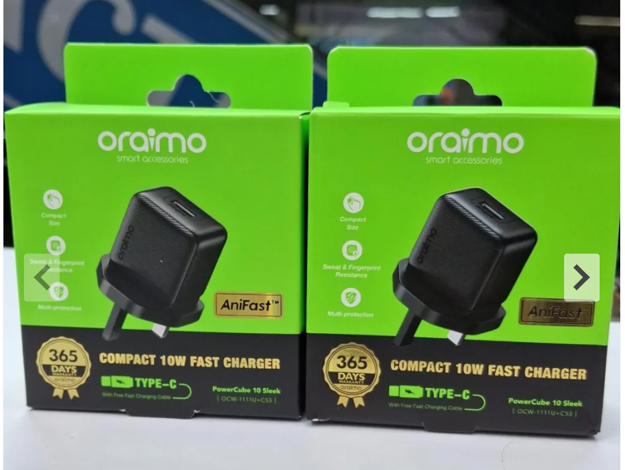 Oraimo Fast Charging Charger comes with  Type-C charging cable and 365 days warranty