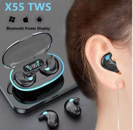 TWS X55 EXTRA BASS Sleeping Earbuds/Earphone/airpods Wireless Mini Headphones For Work Bluetooth Earphone Stereo Hidden Headsets with Mic HD