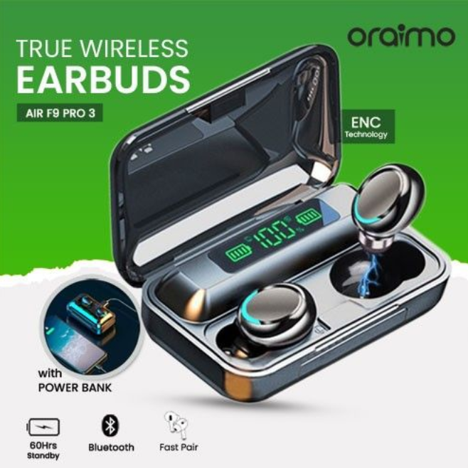 Oraimo F9 Pro+ Wireless Bluetooth Pods - Premium Sound, Noise Cancellation, Long Battery Life, Touch Control,
