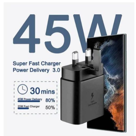 Samsung 45 Watts Super Fast Type C To C Charger For Galaxy, A05s,A15,A14,A35, A55, A34,A54,A06, A16, A26,A36, A56, S20,S20 Plus,S20 Ultra,S21,S21 Plus,S21 Ultra, S22, S22Plus, S22 Ultra, S23,S23 Plus,