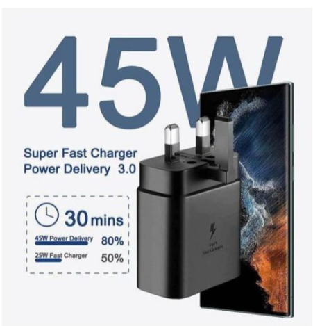Samsung 45Watts Super Fast Adapter/ Charger Type C To C For Galaxy S20,S20 Plus, S20 Ultra,S21, S21 Plus, S21 Ultra, S22, S22Plus, S22 Ultra, S23,S23 Plus, S23 Ultra, S24, S24 Plus, S24 Ultra, Note 10