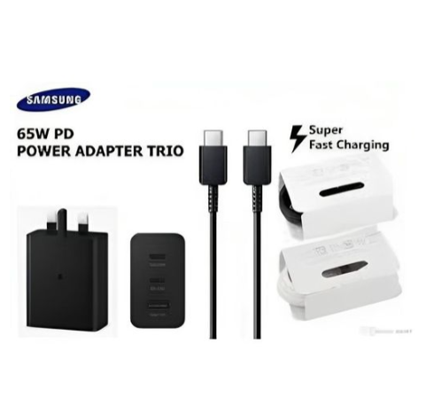 Samsung Super Fast USB C Wall Charger 65w Trio Adapter for Galaxy A06/A16/ S25/ S24/S23/S22/S21 FE/S22+/S20 FE/S10e/S9/S8/Z Note 20/21, A15 5G/A14 5G/A54/A55/A13 5G/A03s/A53 5G/A35/A23/A24/