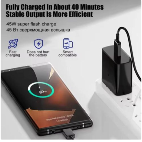 Samsung Galaxy Fast Charger 45W USB C Type C To C Full Wall Charger Super Fast Adapter  Charger For Galaxy A07 A17 A06 A16 A15 5G A14 A13 A53 A54 A55 A06 A04s A05s A12 A52 S25 S24 S23 S22