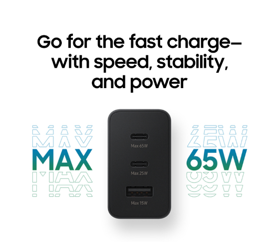 Samsung 65W USB C Charger, 3 Ports SuperFast Wall Charger/Adapter For Galaxy A16/A06/S25/S24/S23/S22/S21 FE/S22+/S20 FE/S10e/S9/S8/Z Note 20/A15 5G/A14 5G/A54/A55/A03s/A53A35/A23/A24/A25/A05S/A04S/A34