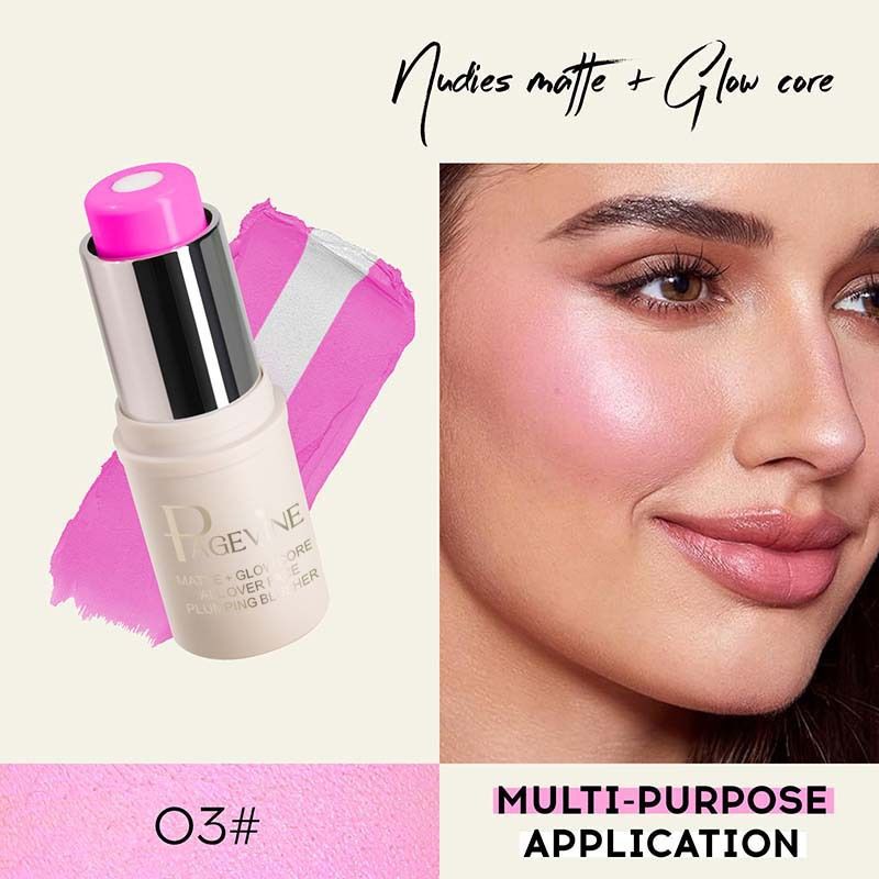 Multi-Purpose 2-IN-1 Cream Brush With Highlighter Lip & Cheek Makeup Natural Looking Daily Face Makeup Blusher