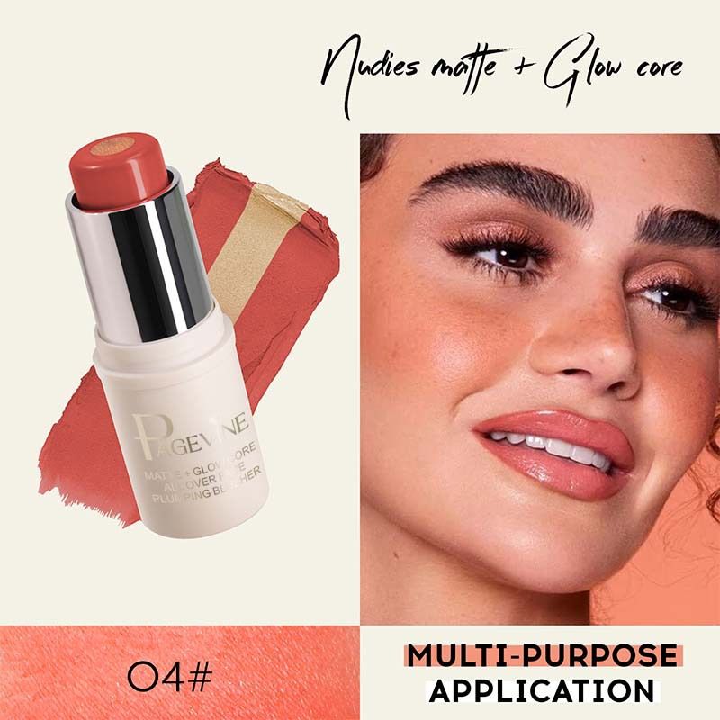 Multi-Purpose 2-IN-1 Cream Brush With Highlighter Lip & Cheek Makeup Natural Looking Daily Face Makeup Blusher
