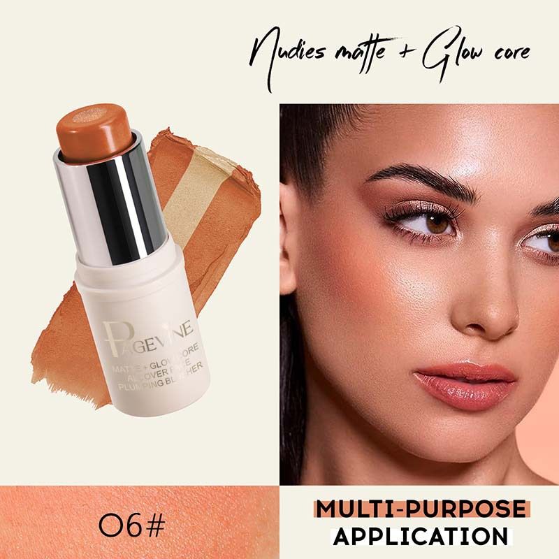 Multi-Purpose 2-IN-1 Cream Brush With Highlighter Lip & Cheek Makeup Natural Looking Daily Face Makeup Blusher