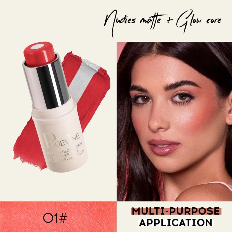Multi-Purpose 2-IN-1 Cream Brush With Highlighter Lip & Cheek Makeup Natural Looking Daily Face Makeup Blusher