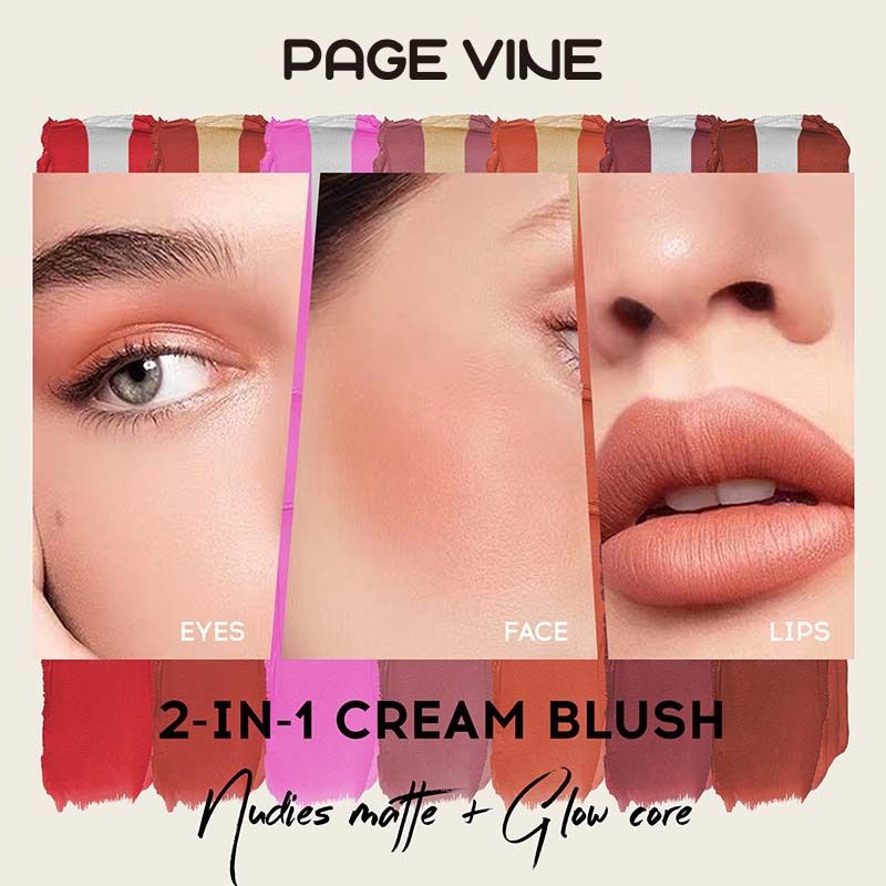 Multi-Purpose 2-IN-1 Cream Brush With Highlighter Lip & Cheek Makeup Natural Looking Daily Face Makeup Blusher
