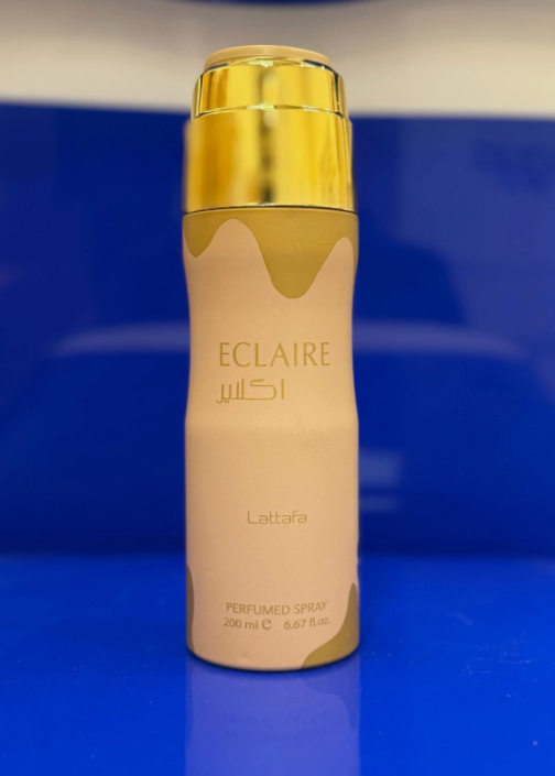 Lattafa Eclaire Sweet gourmand with caramel, milk, sugar, honey, white flowers, vanilla, praline, and musk 200 ml Body Spray for Women