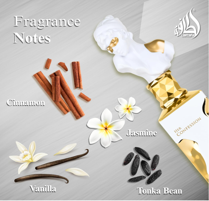 Lattafa His Confession her confession for Men women Eau de Parfum Spray, 3.4 Ounce / 100 Ml Oriental Woody fragrance for men and women. cofesion collection