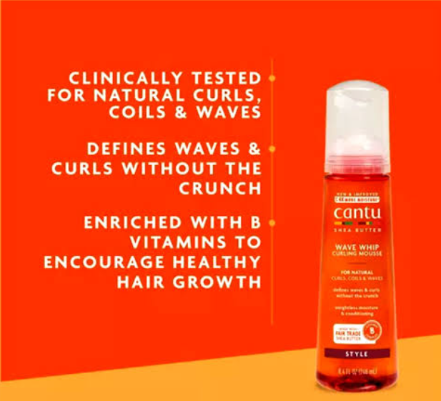 Cantu Shea Butter Natural Hair Wave Whip Curling Mousse For Natural Curls Coils & Waves Defines Waves and Curls Without The Crunch Frizz Free Purely Natural Maintain Moisture