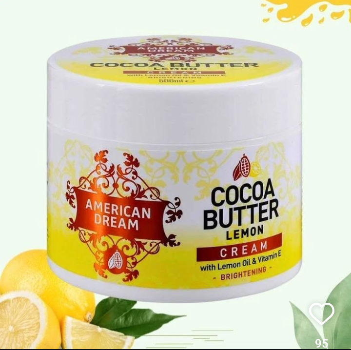 American Dream  Cocoa Butter Lemon Cream  with lemon Oil & Vitamin E that help skin brightening,softens and moisturises even the roughest driest skin hydrated and silky smooth clear  stretch marks spo