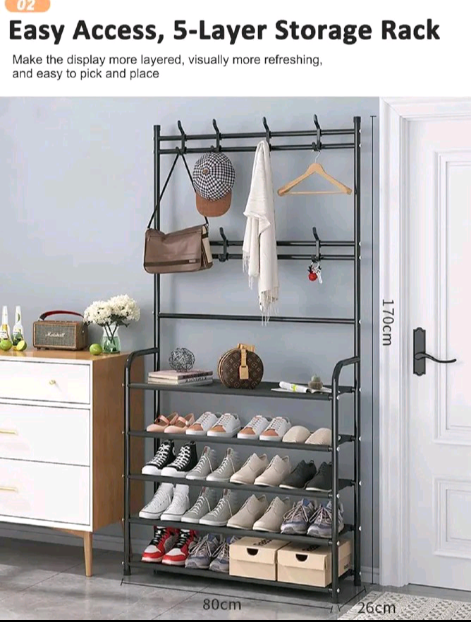 BEST OFFER! 5-Layer Assembled Shoe Rack Floor Coat,Hat Rack Intergrated Bedroom Living room Bathroom Hanger Hall Rack Maximize space,Easier retrival,Prevent loss & Damage of Shoes Preseve Shoe Quality