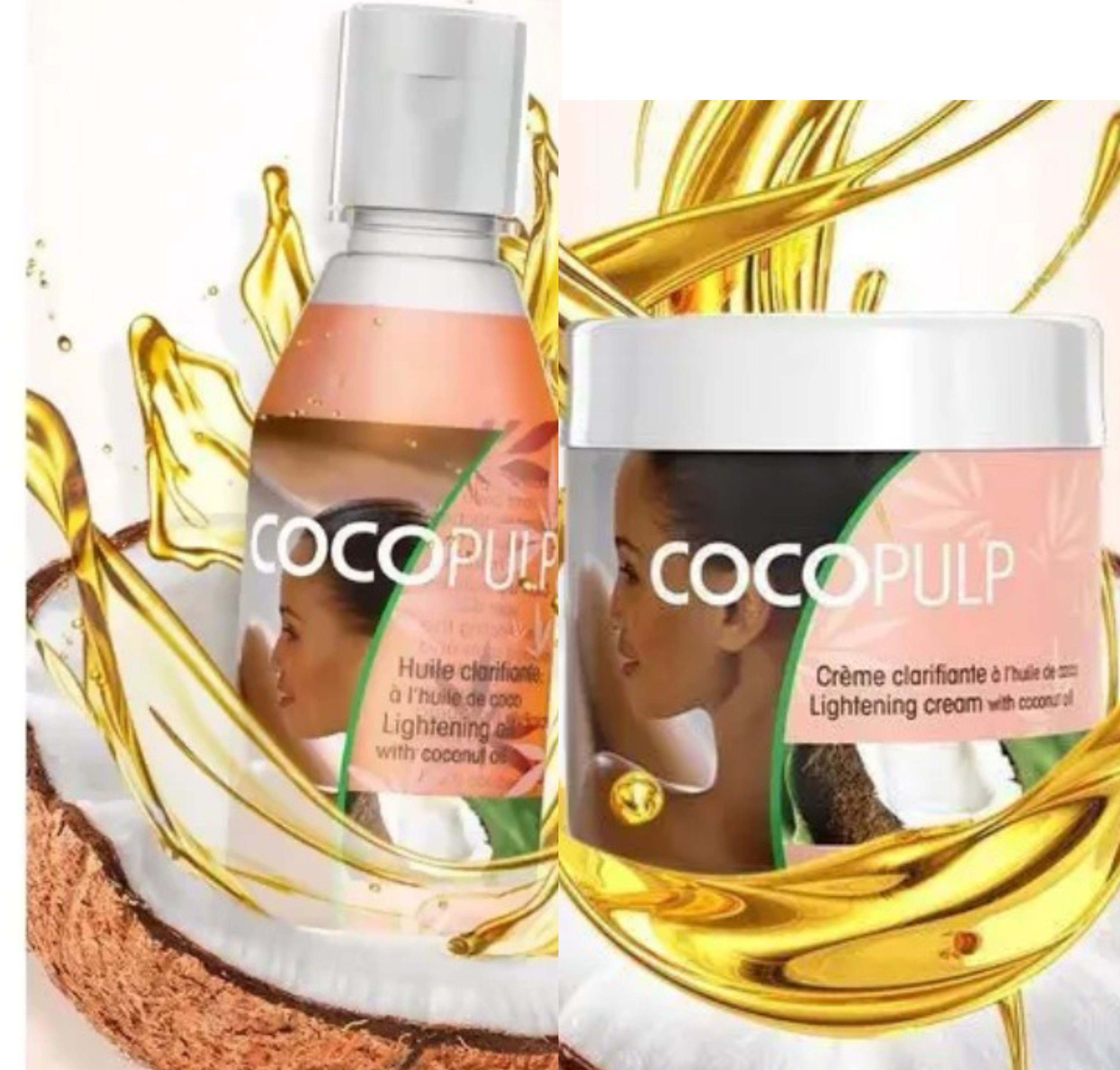 OFFER Coco Pulp Cream & body Oil enriched with Coconut Oil  that softens & moisturizes skin Kojic Acid help reduce appearance of darkspots,anti aging making skin brighter Citric Acid removes dead skin