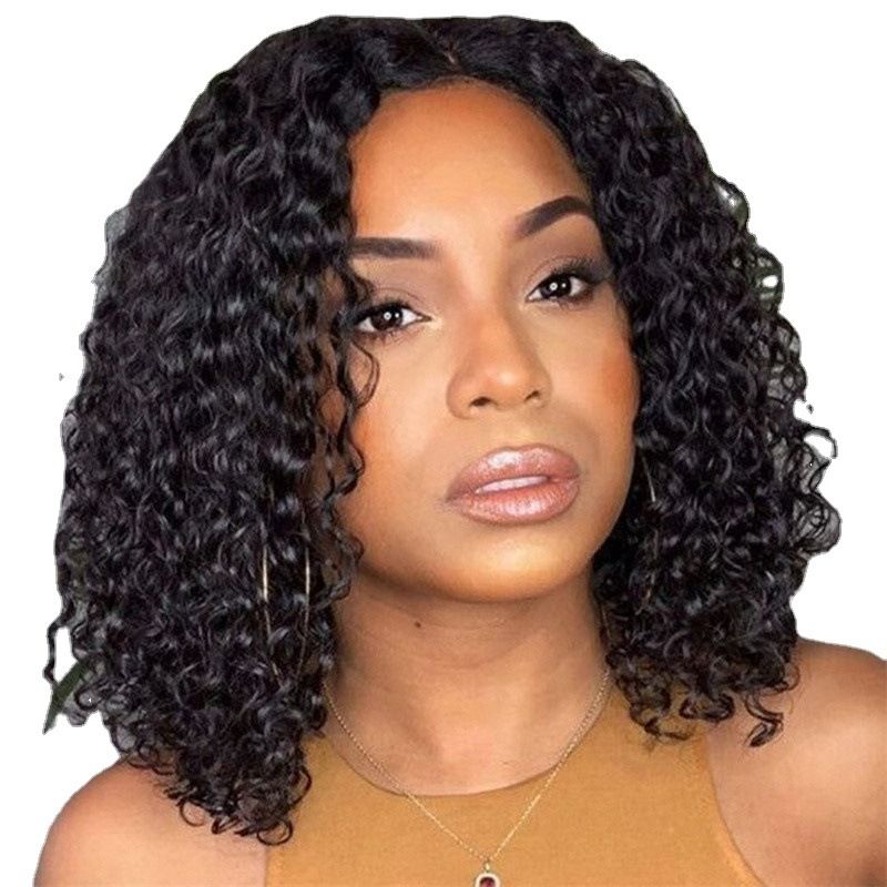 Fashion wig headpiece AliExpress African small curly afro wig black short fluffy chemical fiber headpiece