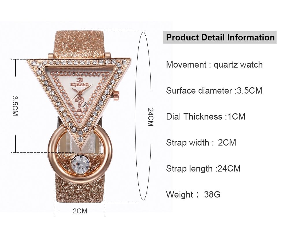 Inverted triangle diamond frosted leather ladies quartz watch necklace earrings ring peacock jewelry set