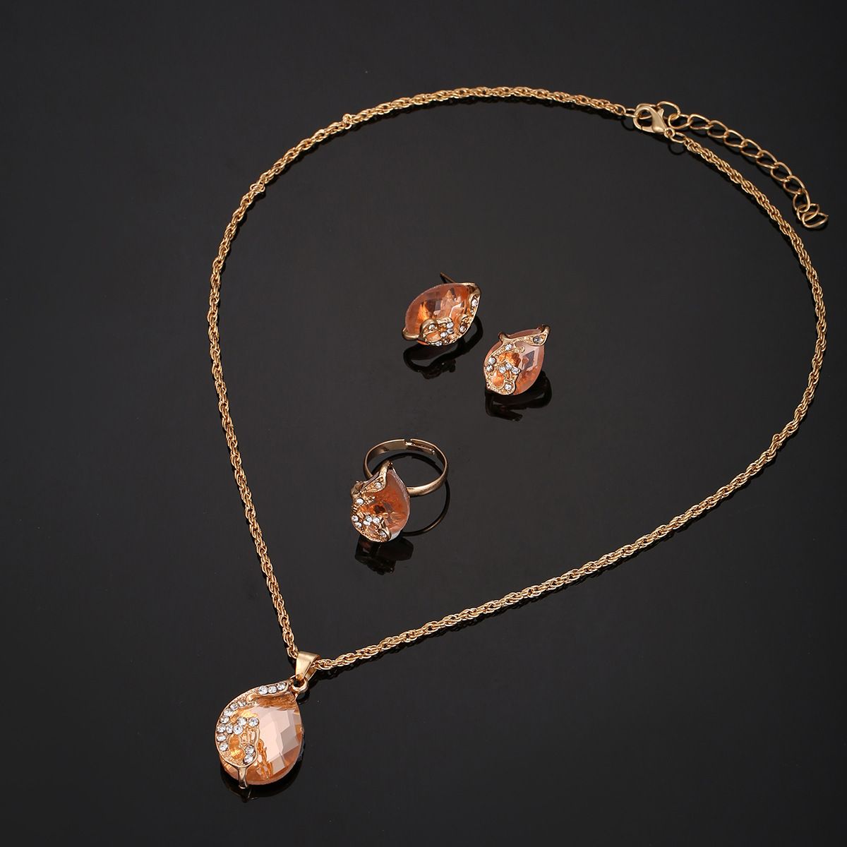 Inverted triangle diamond frosted leather ladies quartz watch necklace earrings ring peacock jewelry set