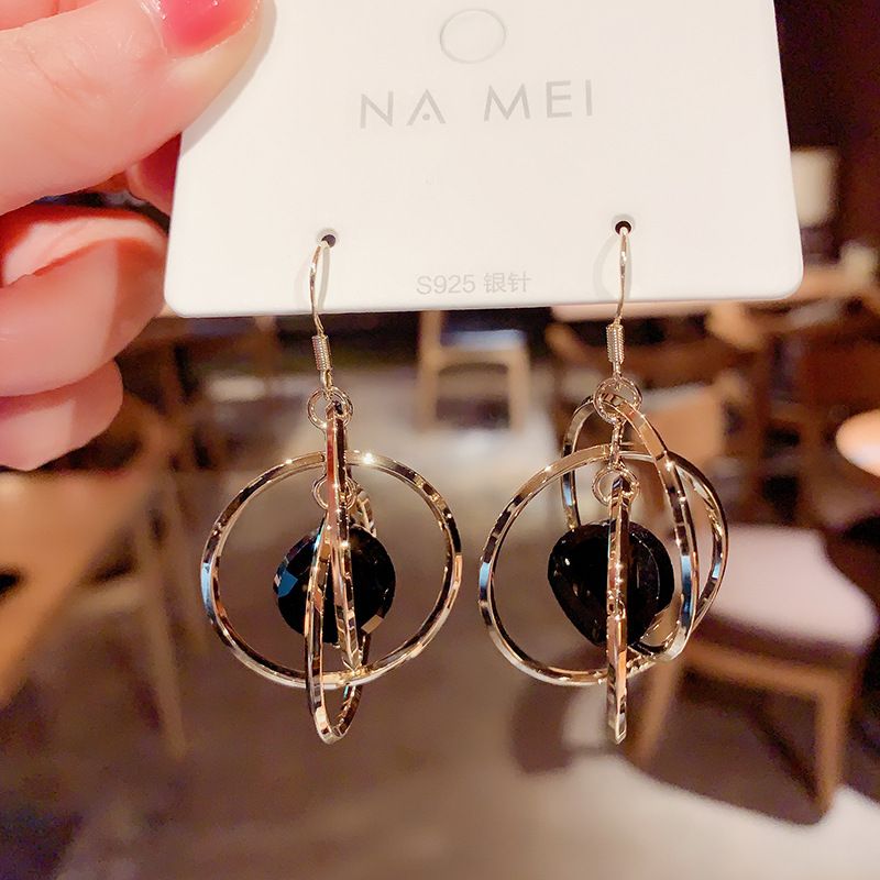 fashion circle three-dimensional hoop earrings female temperament retro 925 silver needle earrings ear hooks