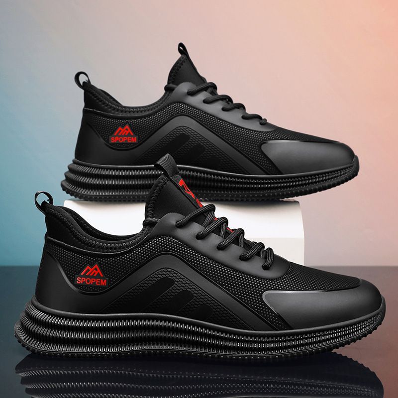 New Men's Sports Shoes Breathable Trendy Korean Edition Casual Shoes Student Running Shoes Soft soled Black Versatile Shoes Men