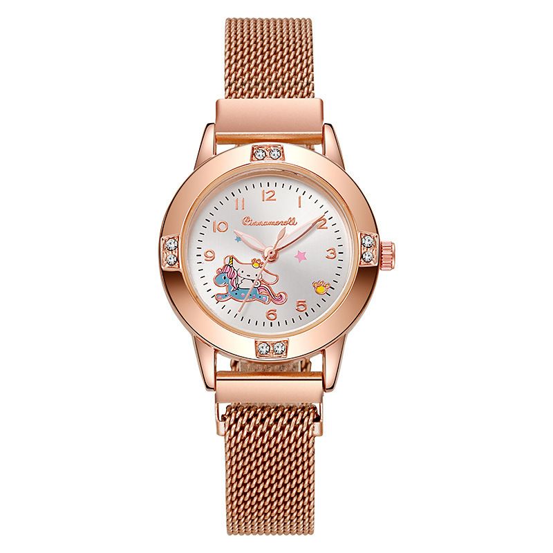 Rose gold diamond ladies watch middle school student watch female magnet adsorption belt Milanese quartz watch