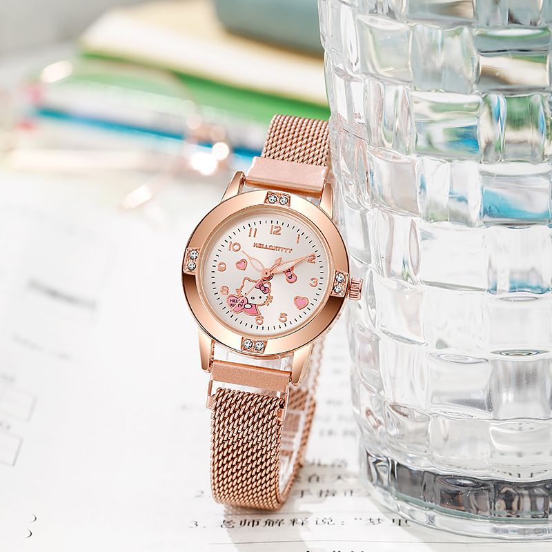Rose gold diamond ladies watch middle school student watch female magnet adsorption belt Milanese quartz watch