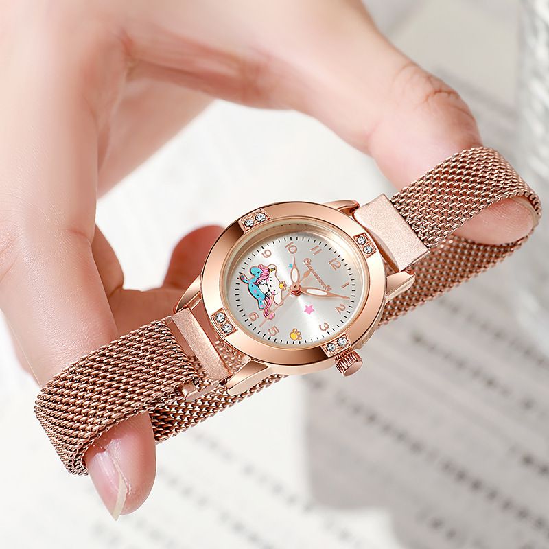 Rose gold diamond ladies watch middle school student watch female magnet adsorption belt Milanese quartz watch