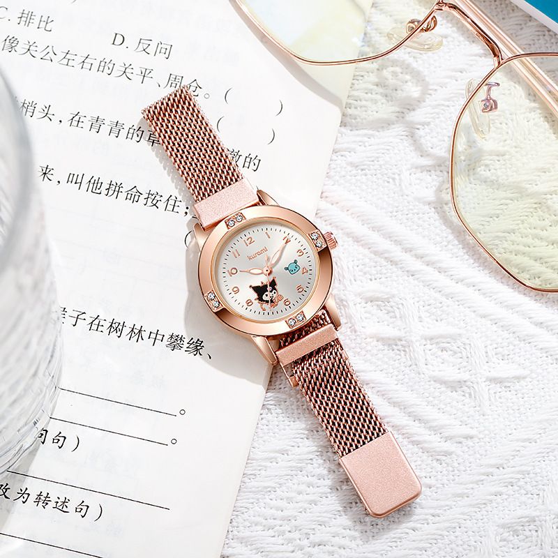 Rose gold diamond ladies watch middle school student watch female magnet adsorption belt Milanese quartz watch