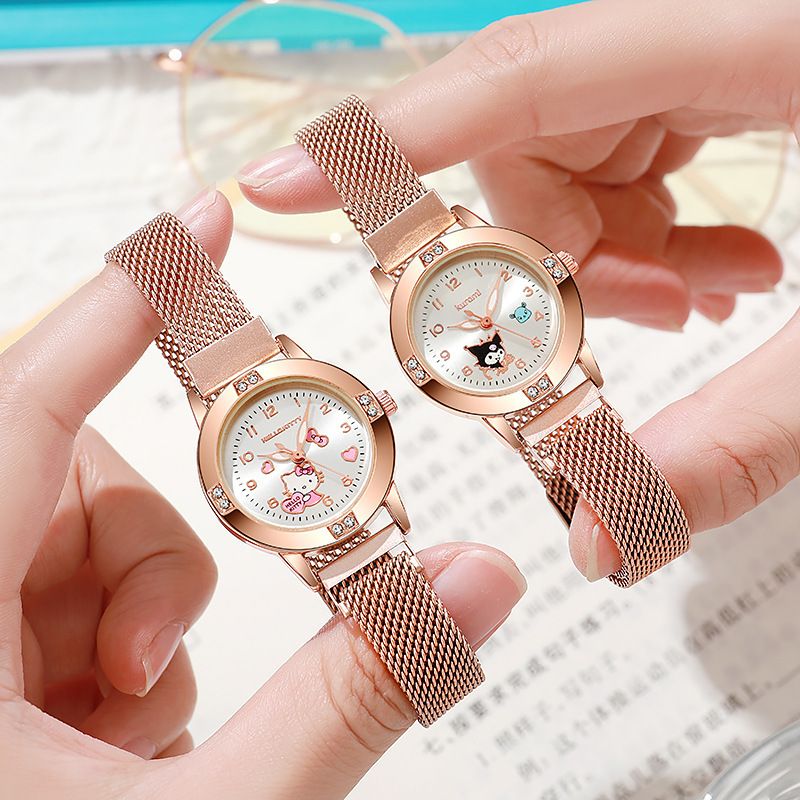 Rose gold diamond ladies watch middle school student watch female magnet adsorption belt Milanese quartz watch