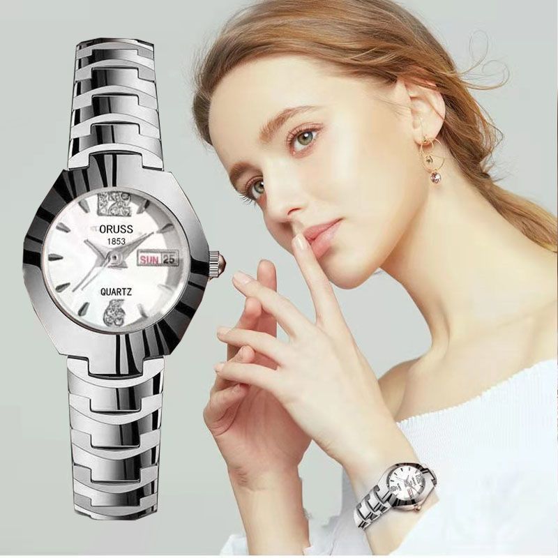 Watch for girls fashion trend waterproof luminous simple temperament steel belt double calendar quartz watch