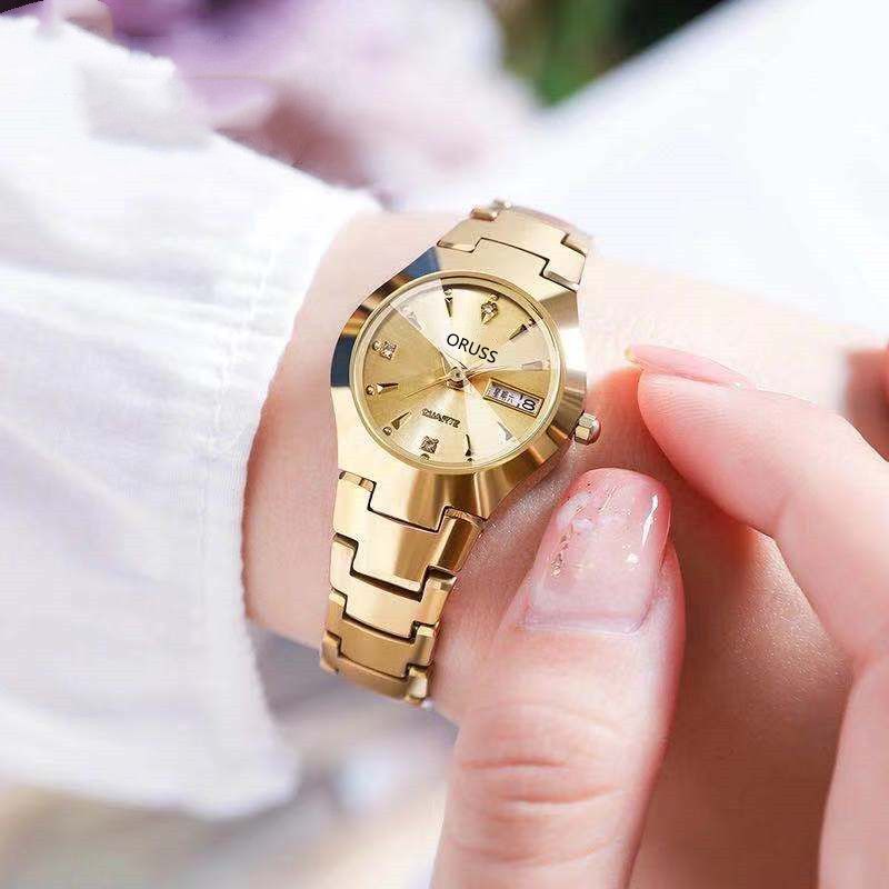Watch for girls fashion trend waterproof luminous simple temperament steel belt double calendar quartz watch