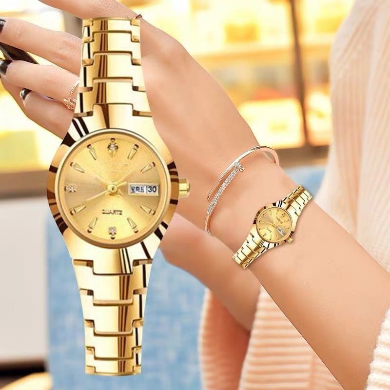 Watch for girls fashion trend waterproof luminous simple temperament steel belt double calendar quartz watch