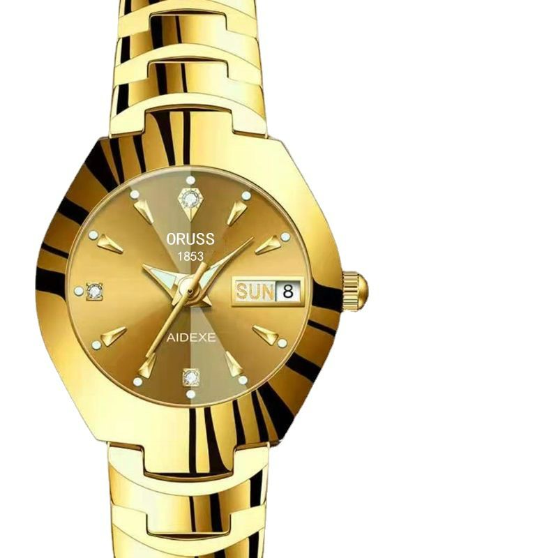 Watch for girls fashion trend waterproof luminous simple temperament steel belt double calendar quartz watch